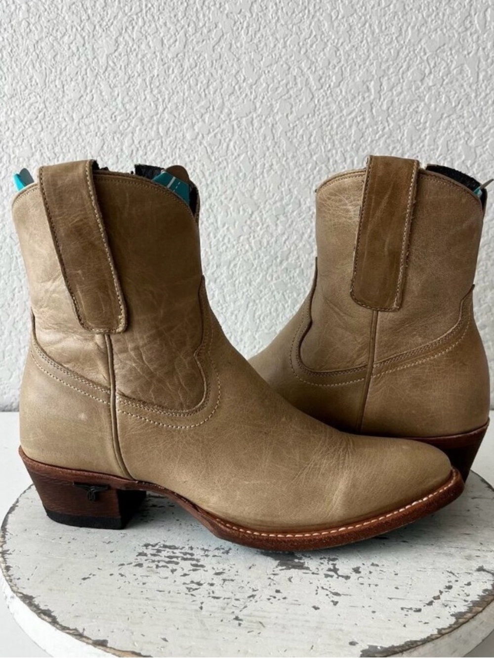 Women's Neutral Tan Leather Western Ankle Boots